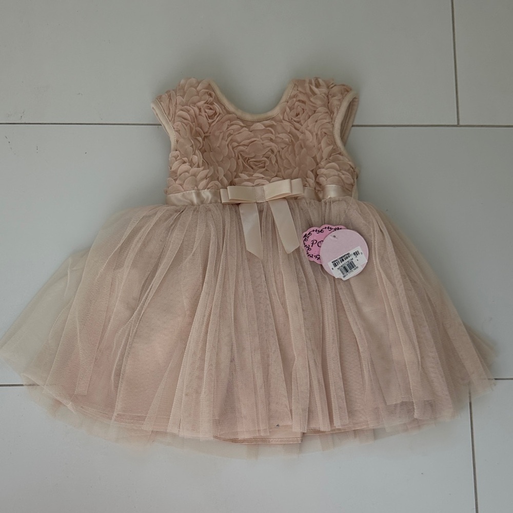 Popatu Nordstrom Blush Floral Dress with Bow tulle 12m NWT